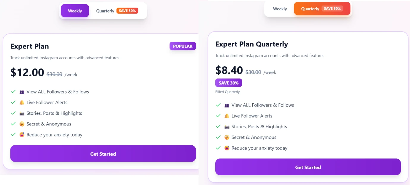Recent Follow pricing